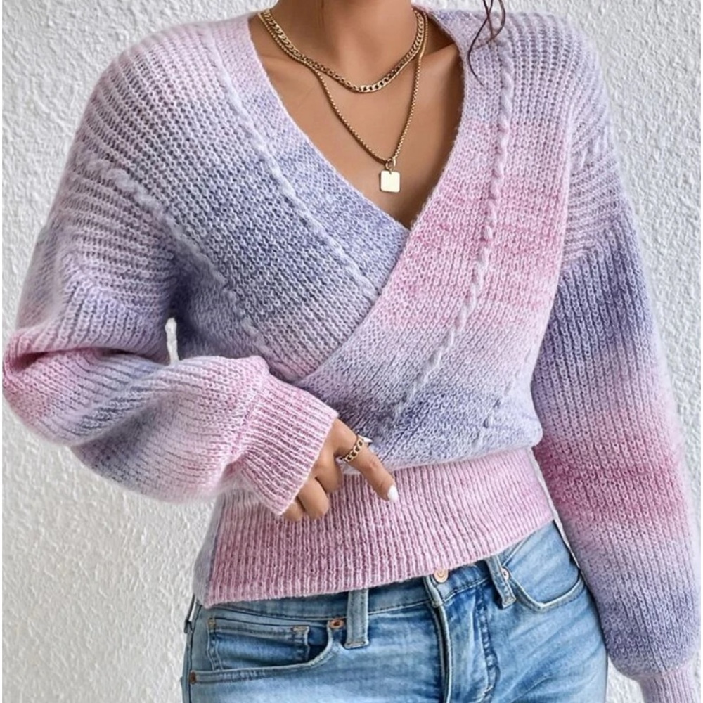 New ombre knit wrap crossover sweater - Picture 2 of 6